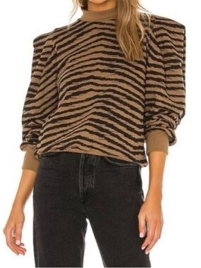 AGOLDE Zebra Stripe Mock Neck Folder Sleeve Sweater in  Serpentine Sz XS